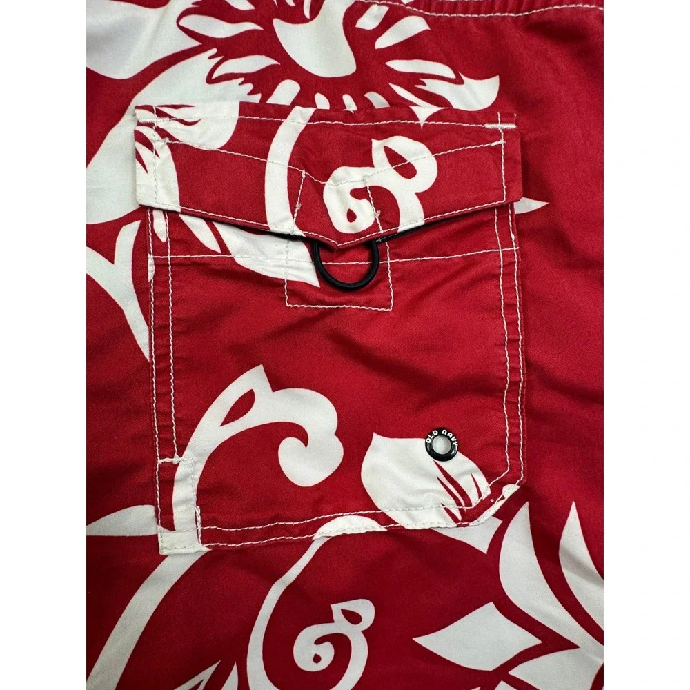 Old Navy Mens Red White Hibiscus Floral Board Shorts Swim Trunks Size L 38 Waist
